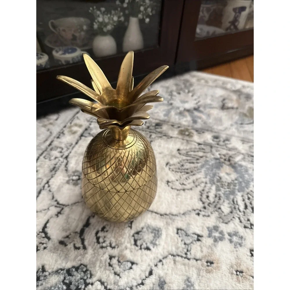 Vintage Brass Gold Pineapple Container Trinket Jar Mid Century MCM 9.5